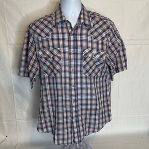 Classic Blue Plaid Men's Button Down Shirt Size L